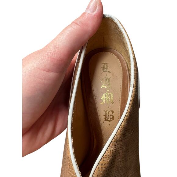 L.A.M.B. Lace up Peep Toe Oxford White Piping Stiletto Bootie Heels - 6.5 - Picture 8 of 10